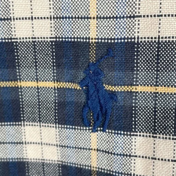 Ralph Lauren Blue Label Men's Tan Navy Plaid Cotton Button Down Casual Shirt XL - Picture 2 of 4